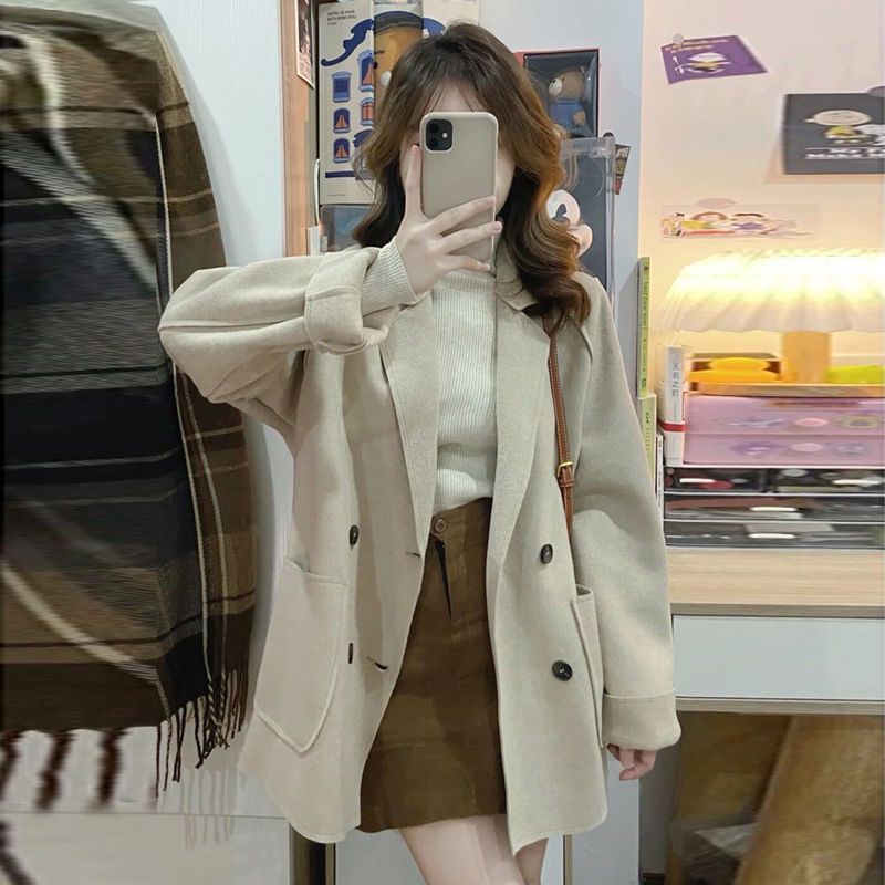 小个子搭配显高毛呢外套女短款2021年秋冬装韩版宽松加厚呢子大衣