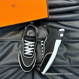 广州货欧洲新款牛皮拼接帆布透气系带休闲板鞋外贸男鞋