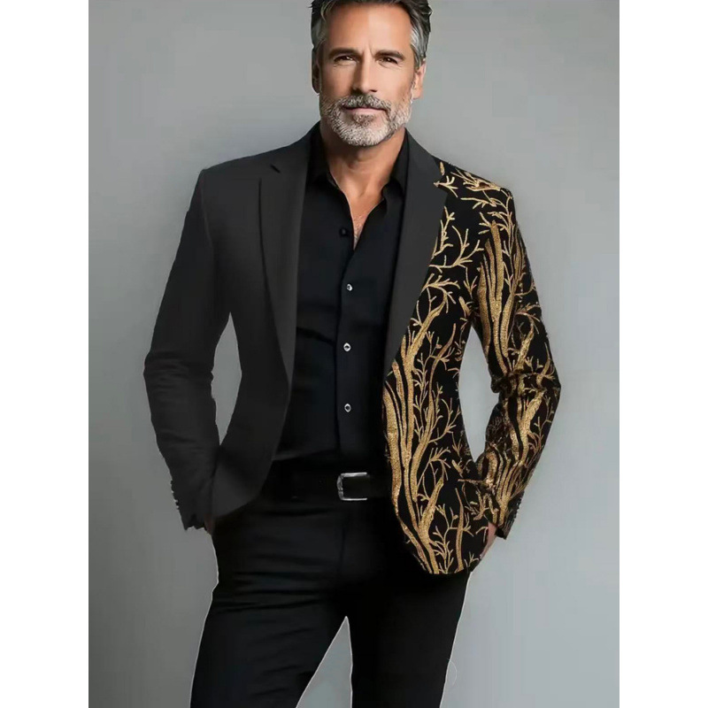 Men's Fashionable Patchwork Sequin Blazer Slim Fit Casual Suit Trendy Personalized Performance Outfit Men's Jacket