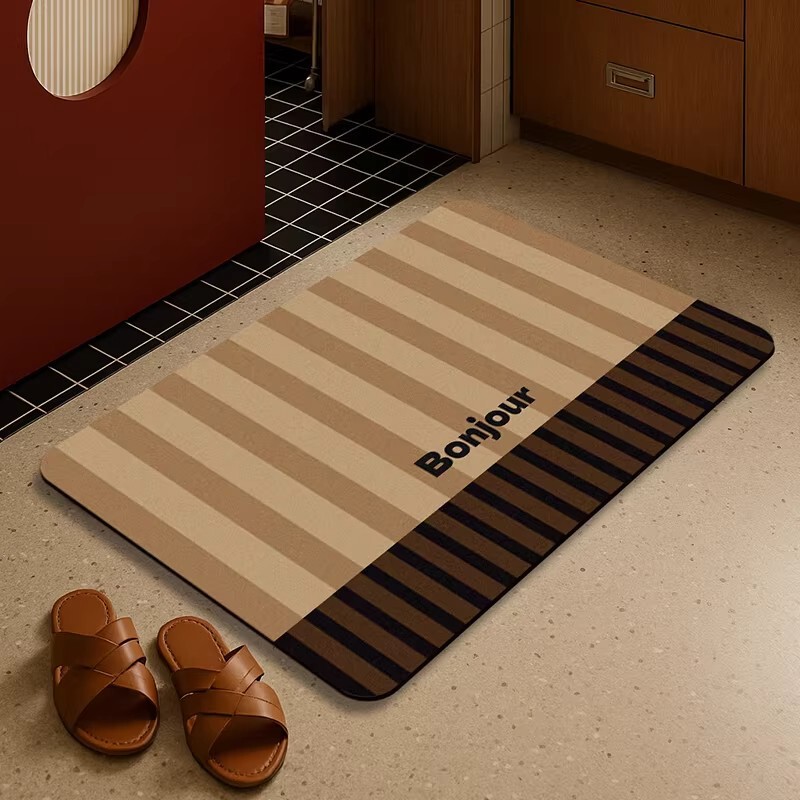 Modern Striped Diatomaceous Earth Carpet for Home Entrance, Bedroom, Bathroom, and Foyer; Non-Slip and Easy-To-Clean Floor Mat Modern Striped Diatomaceous Earth Carpet for Home Entrance, Bedroom, Bathroom, and Foyer; Non-Slip and Easy-To-Clean Floor Mat