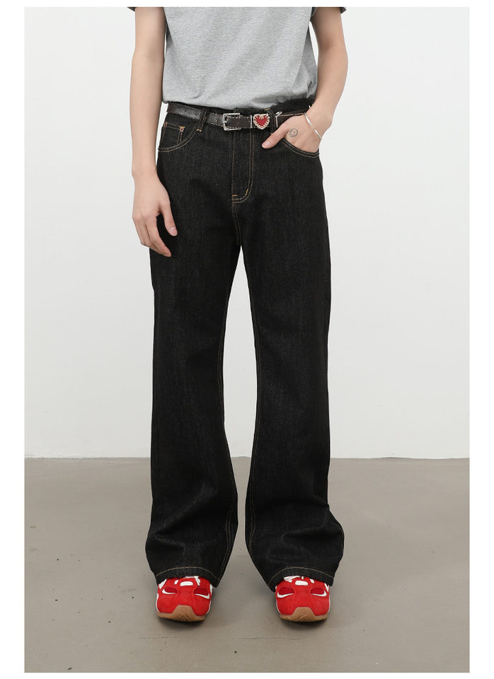Quần jeans nam dáng suông hơi rộng, ống đứng, lưng giữa, phong cách Hàn Quốc — màu xanh, màu đen chi tiết 13