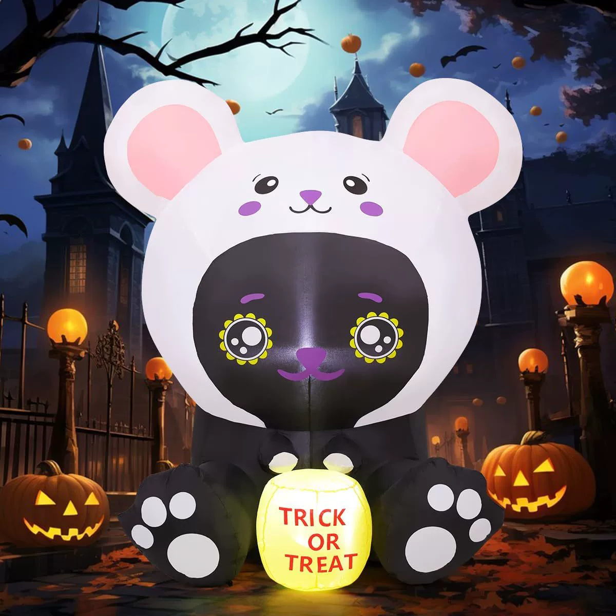 Трансграничные поставки надувной черный кот с белой крысиной шляпой для праздничных вечеринок крытый открытый двор сад газон