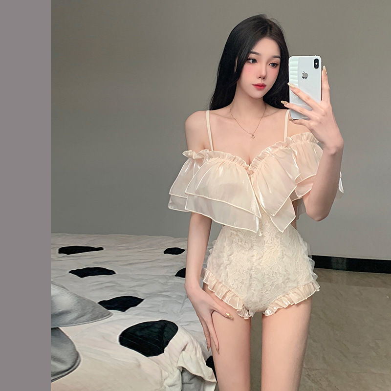 2025 Fairy Swimsuit Female Korean Ins Sexy Blouse Long-Sleeved Preppy Style High Waist Slimming Look Popular Swimsuit