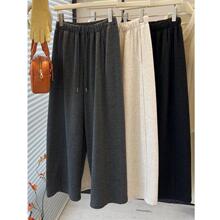 韩系灰色百搭毛呢裤女2025年冬季新款加绒高腰显瘦宽松直筒弯刀裤