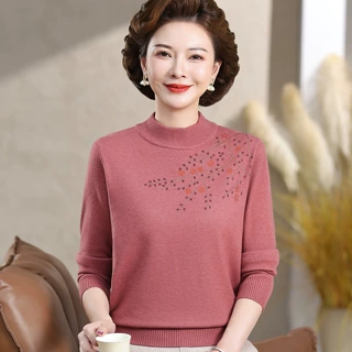 【100%羊毛】上衣针织打底羊毛衫妈妈毛衣女装厚款秋冬中老年奶奶