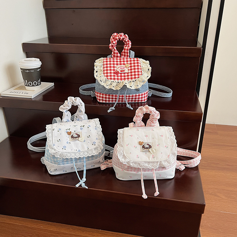 Korean Bow Designer Girl Backpack Literary and Artistic Small Fresh Preppy Style Mini Plaid Lace Small Backpack Korean Bow Designer Girl Backpack Literary and Artistic Small Fresh Preppy Style Mini Plaid Lace Small Backpack