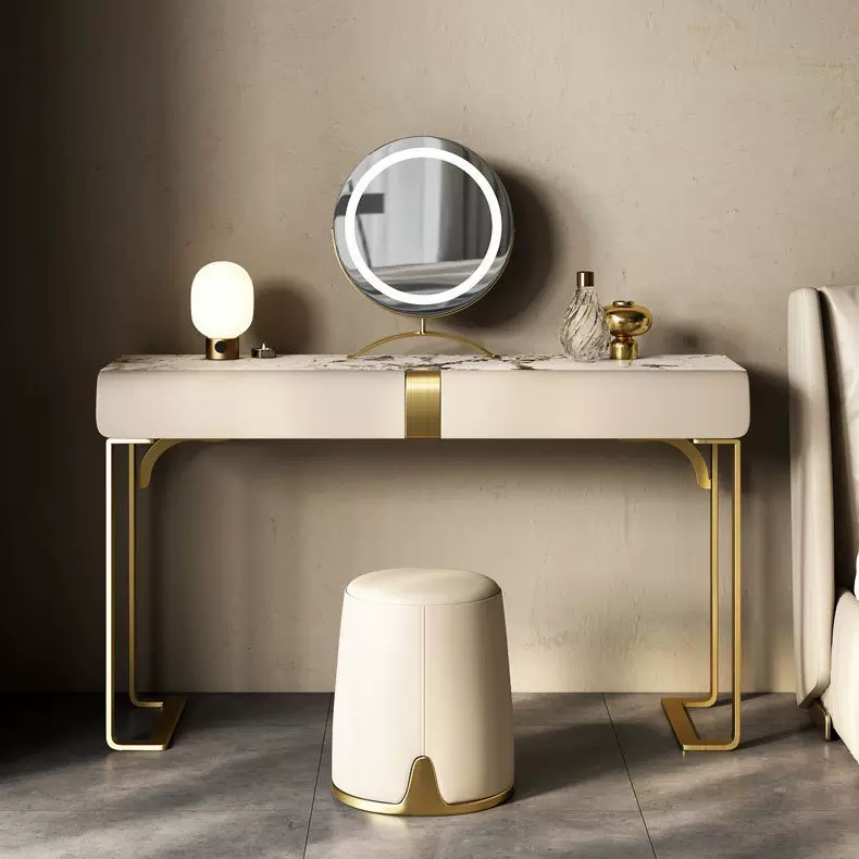 轻奢实木梳妆台小型主卧室现代简约高级化妆镜桌岩板收纳网红妆凳