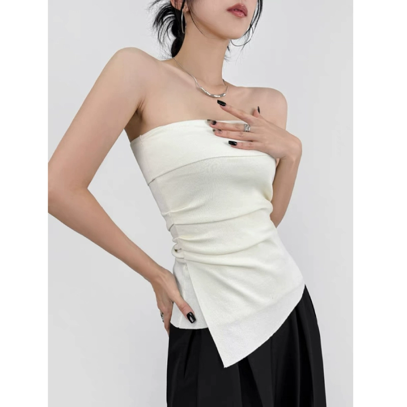 Вязаный топ на одно плечо для женщин весной и летом, высококачественный плиссированный жилет нестандартной формы, топ для похудения талии, база верхней одежды.