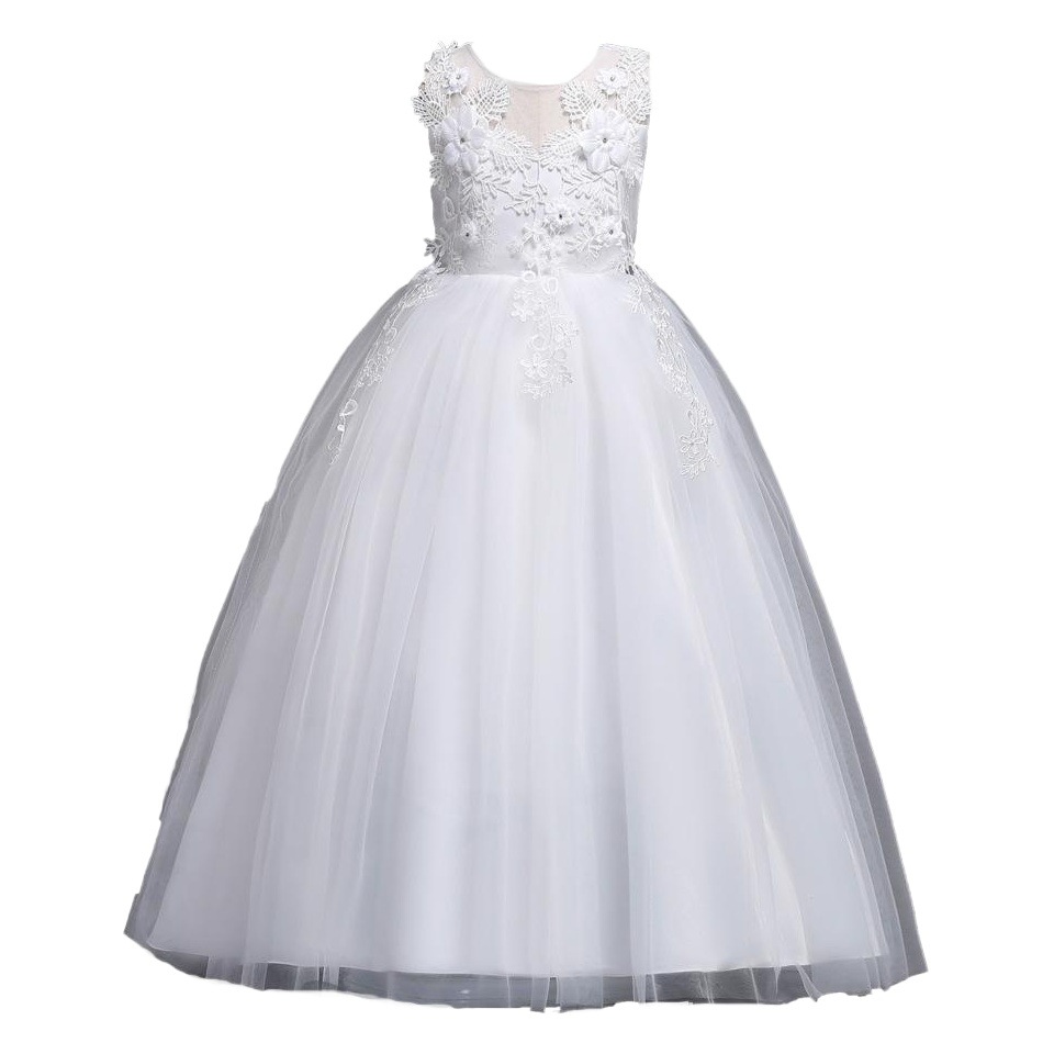 Suministro transfronterizo vestido de princesa para niñas vestido de pétalo para niños de 4 a 14 años vestido de malla de color sólido para niños