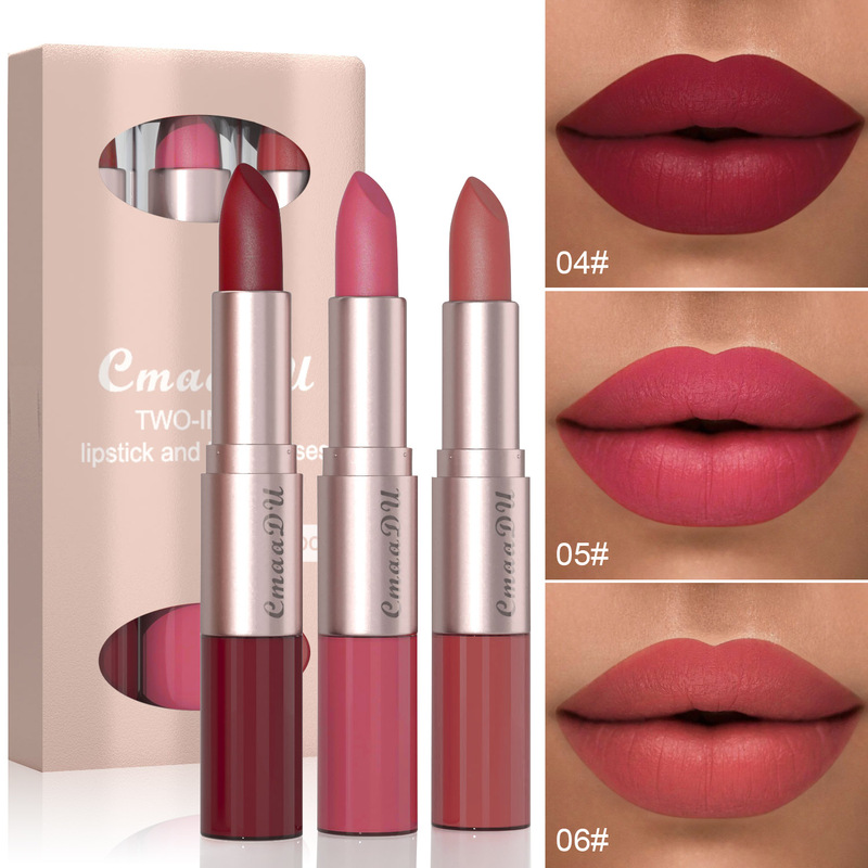 Makeup cross-border exclusive for CmaaDu 3 PCs two-in-one lipstick and lip gloss moisturizing combination lip glaze wholesale