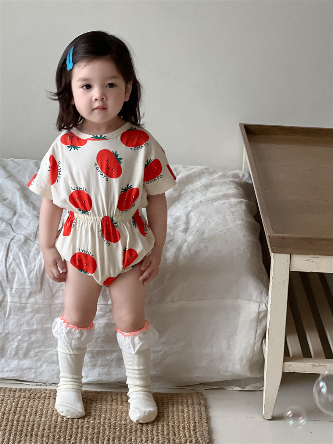 Ropa de verano para niñas, ropa de verano delgada, 2025, nuevo bebé, bolso de tomate, pedo, bebé, ropa para niños coreanos de una pieza