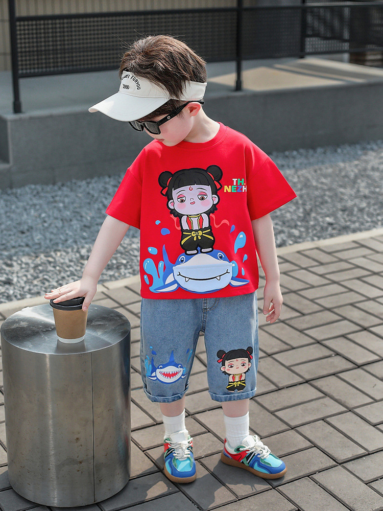 7854 Nezha ropa para niños traje para niños verano 2025 ropa de manga corta para niños nuevos tesoros para hombres ropa de verano