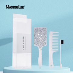 亞馬遜熱賣塑料氣墊氣囊梳帶鑽防靜電大齒梳眉刷按摩梳子三件套裝
