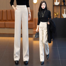 毛呢阔腿裤女加绒加厚2025秋冬呢子新款高腰垂感休闲裤窄版直筒裤