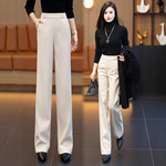 毛呢阔腿裤女加绒加厚2025秋冬呢子新款高腰垂感休闲裤窄版直筒裤