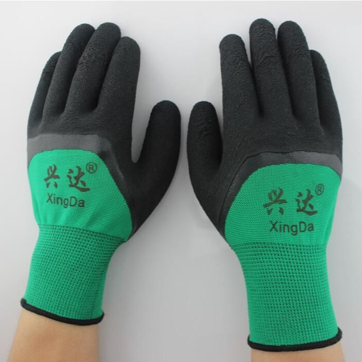 十三针尼龙发泡手套 防水涂胶耐磨手套透气王半挂劳保手套