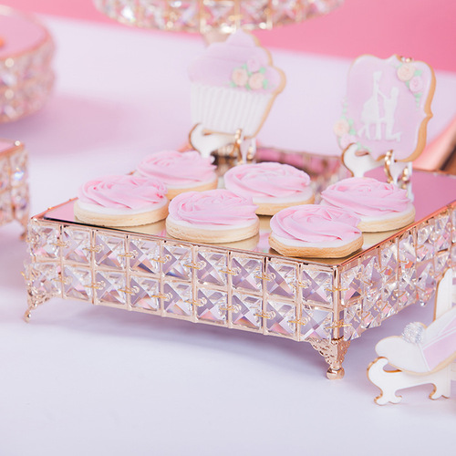 UG73 European dessert table display stand decoration cake snacks round crystal tray table metal iron dessert