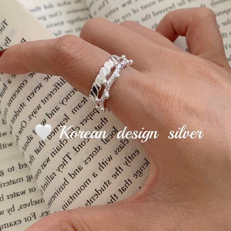 韓國小眾ins風飾品 S925純銀雙層不規則線條戒指開口可調節指環女
