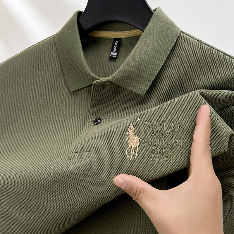 High-grade Pure Cotton Long-sleeved T-shirt Men's High-end Embroidered Middle-aged Top Lapel Casual Men's Long-sleeved T-shirt for Spring and Autumn High-grade Pure Cotton Long-sleeved T-shirt Men's High-end Embroidered Middle-aged Top Lapel Casual Men's Long-sleeved T-shirt for Spring and Autumn