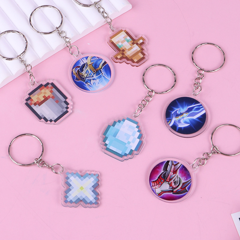 Llavero de anime de dibujos animados My World Totem King Glory Acrylic Resurrection Armor Colgante Nombre del cuchillo