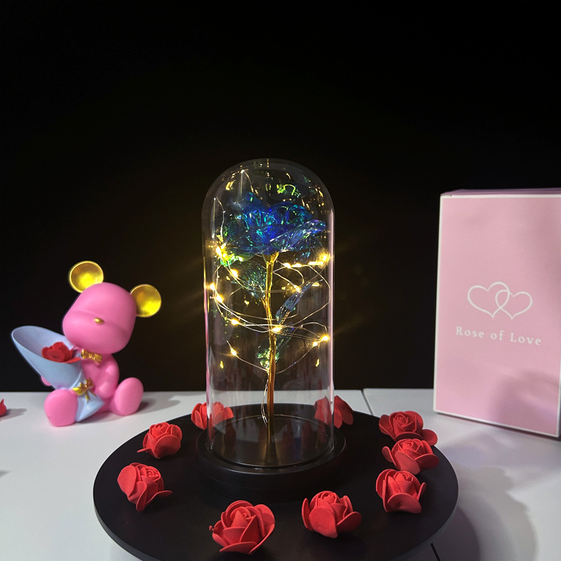 Flor eterna Pantalla de Cristal 520 regalo hoja de oro rosa flor artificial caja de regalo de cumpleaños decoración creativa lámpara