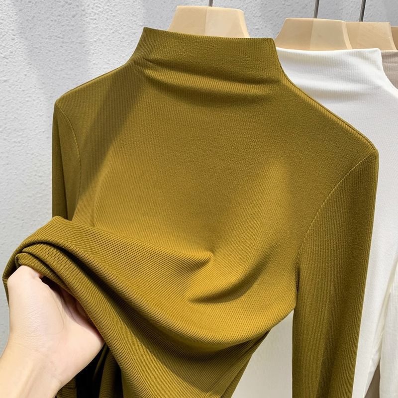 Velvet Half-high Collar Base Shirt Women's Inner Long-sleeved T-shirt Basic Top Autumn and Winter New All-match Base Shirt Velvet Half-high Collar Base Shirt Women's Inner Long-sleeved T-shirt Basic Top Autumn and Winter New All-match Base Shirt