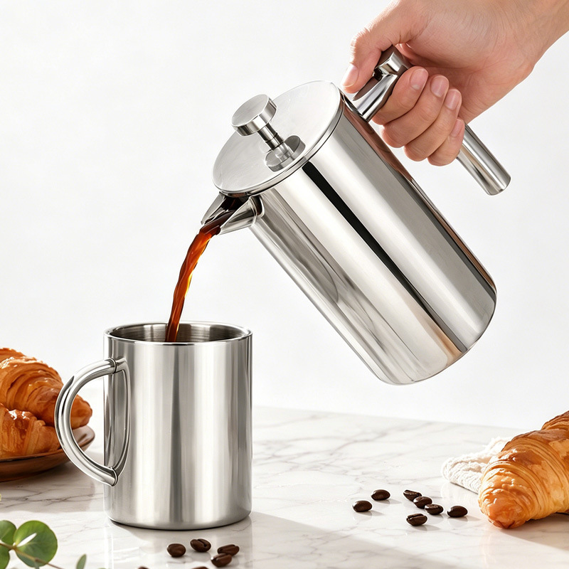 304 Stainless Steel French Press Coffee Pot, Double-Layer Filter Press Pot, Milk Frother, Coffee Maker, Kettle