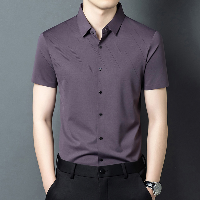 Premium Silk Shirt for Men, Summer Business Casual, Middle-Aged Dad's Shirt, Versatile, Wrinkle-Free Men's Silk Top