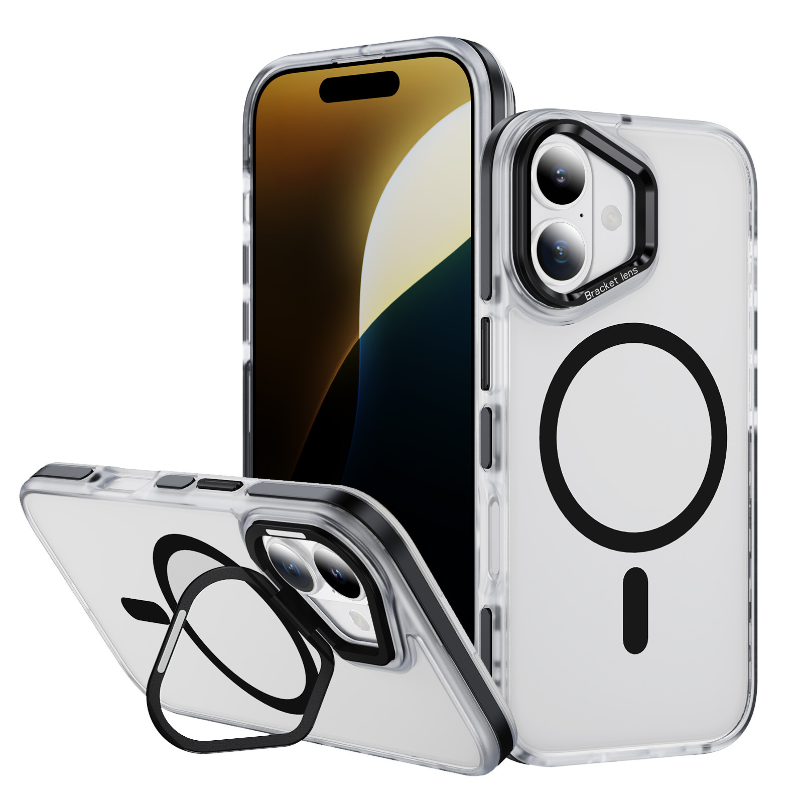 Suitable for Apple Ip 17 Mobile Phone Case, Two-Color Cloud Skin-Feel Magnetic Ring Lens Holder, Anti-Fall and Anti-Fingerprint Factory Ready