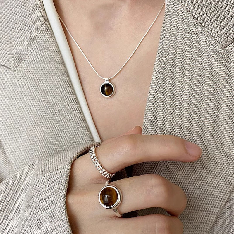 Anello donna occhio di tigre geometrico regolabile impilabile_voghion.com