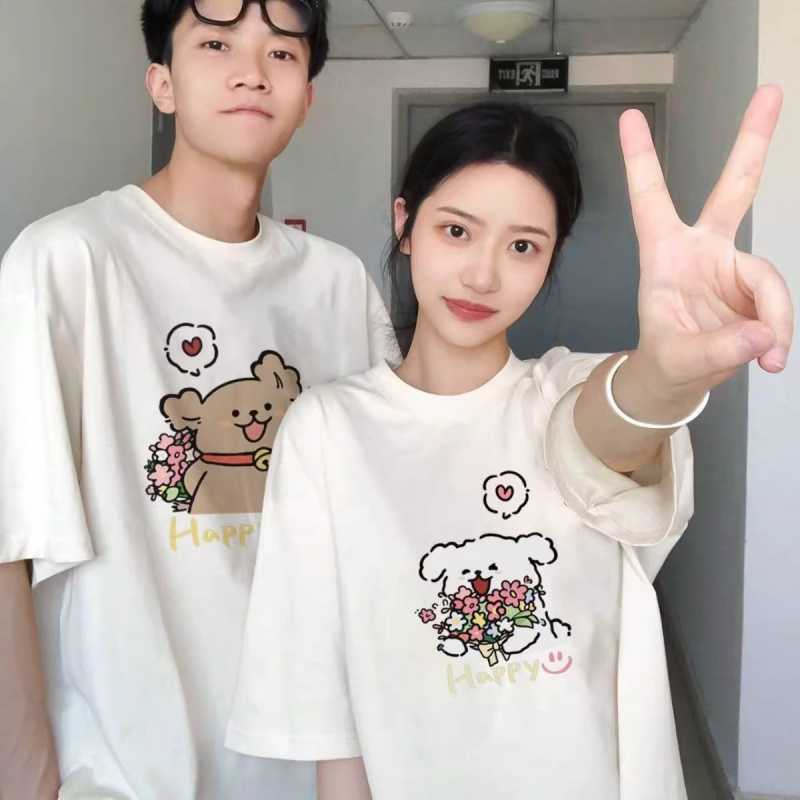 퓨어 코튼 2024 하이 엔드 센스 니쉬 다른 스페셜 커플 원피스 여름 반팔 유행 브랜드 새로운 슈퍼 파이어 반소매