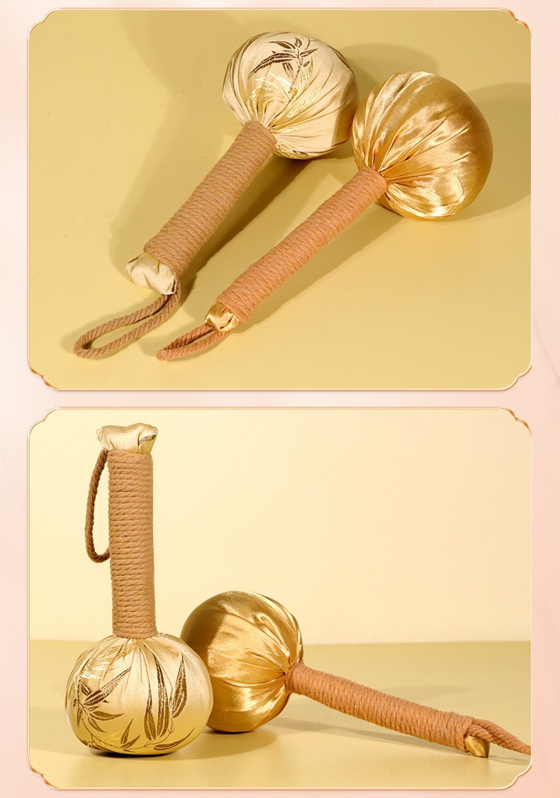 Golden Bamboo Leaf Satin Mugwort Hammer 31cm Meridian Tapping Tool for Full Body Wellness preparation