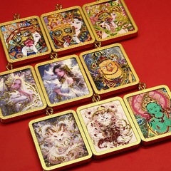 手绘彩金加描金唐卡嘎呜盒九尾狐黄财神仙吊坠项链旅游纪念佛牌