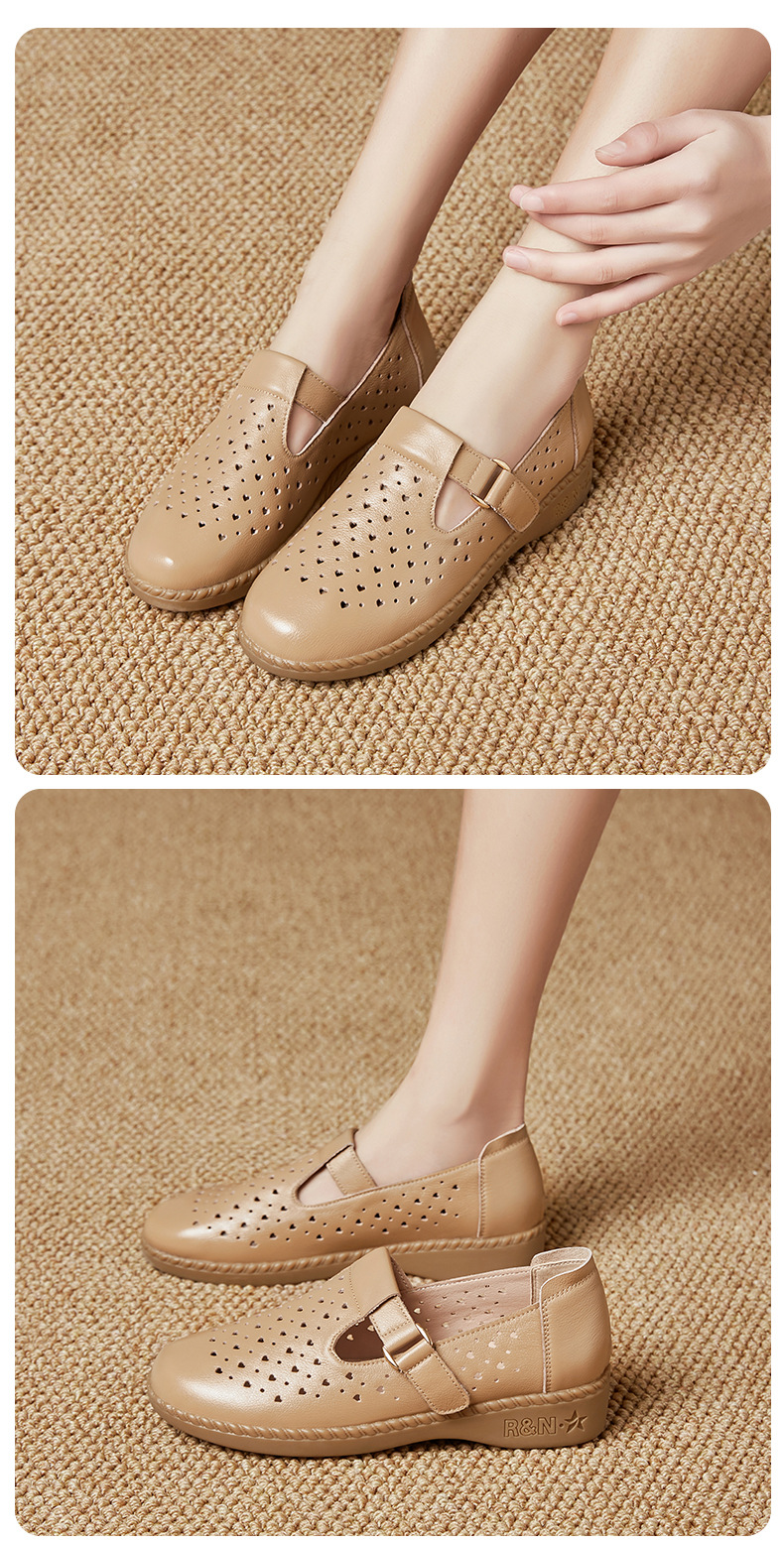 Dép sandal nữ da thật đế mềm thoáng khí, giày lỗ mùa hè — Đỏ rượu chi tiết 18