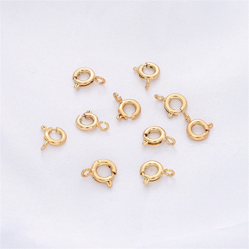 Застежка-пружина кольцо-кольцо из позолоченной латуни 14k для DIY ожерелий и браслетов, фурнитура, соединительная пружинная застежка