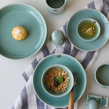 龙泉青瓷天青釉福字中式家用陶瓷餐具碗盘碟子勺子汤面碗骨碟菜盘