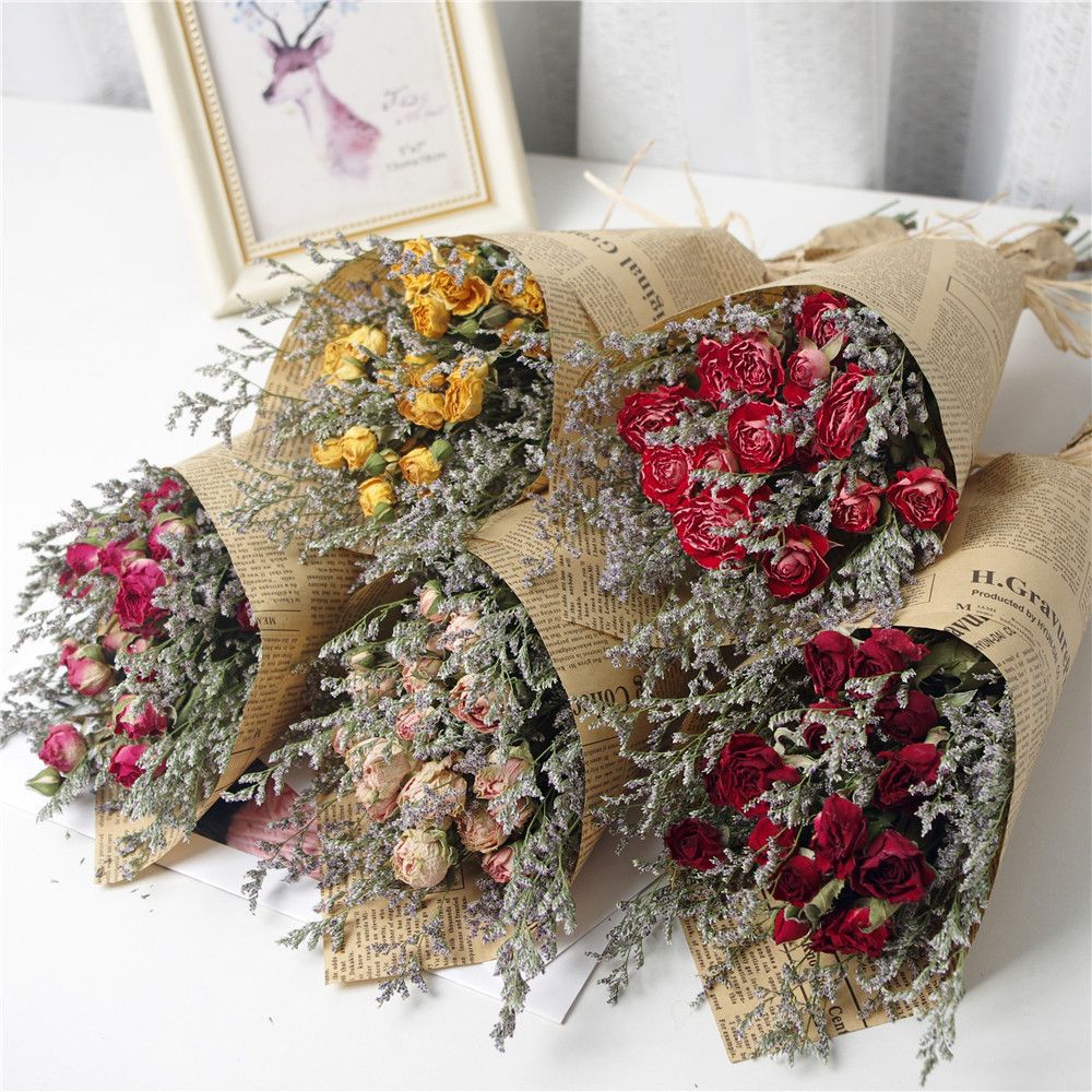 干花小花束玫瑰雏菊情人草教师节日真花送人礼物ins家居摆设装饰