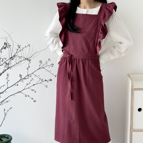 Foreign trade Korean version ins style ruffled French retro apron baking education art manicure smock milk tea coffee
