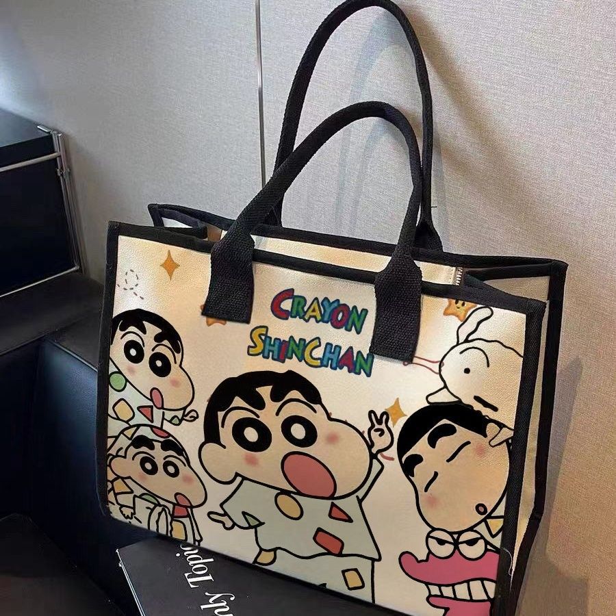 용모가 높은 만화 짱구 숄더백 백합 대용량 학생 캔버스 가방 통근 토트 외출 여자 책가방