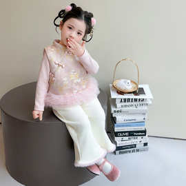 萌糖糖冬季新中式儿童加厚汉服套装女童拜年服三件套中国风唐装潮