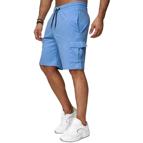 Men's Large Size Short-Sleeve Sports Work Pants with Multiple Pockets, Fitness Shorts, Sports Casual Five-Pocket Pants