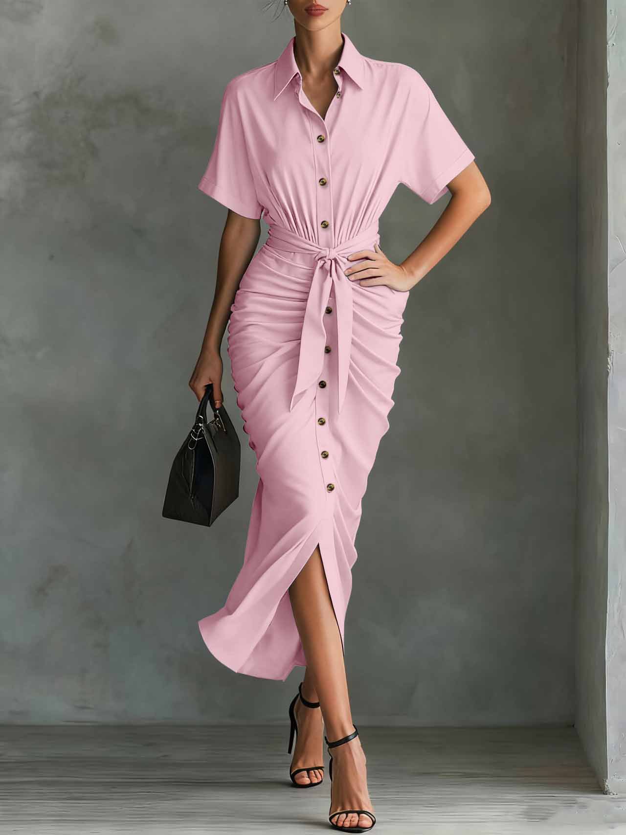 2026 European And American Cross-border Independent Site SHEIN Spring-summer Short-sleeve Pleated Elegant Shirt_ecoleips.com