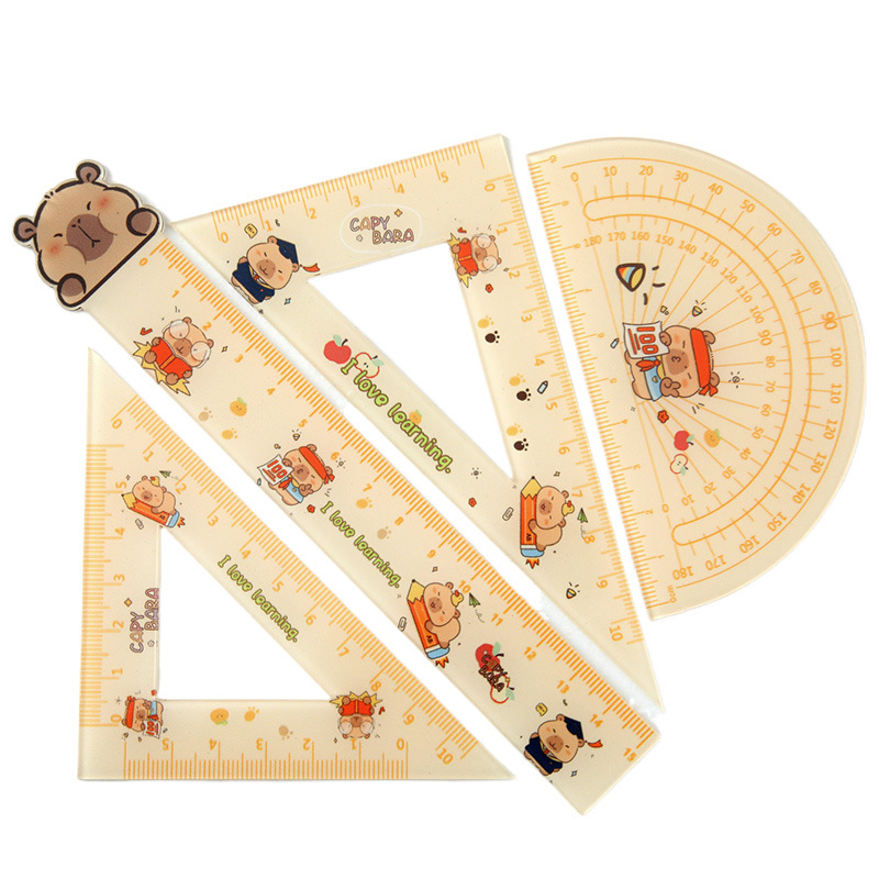 Nuevo conjunto de reglas Capibara, dibujos animados, reglas acrílicas de cuatro piezas, suministros de estudio para estudiantes