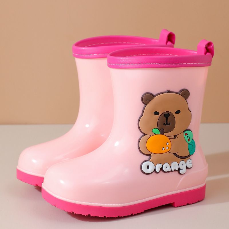 Nuevos niños capibara barril corto impermeable bebé zapatos de lluvia botas de lluvia barril medio para niños y niñas dibujos animados jardín de infantes zapatos de agua