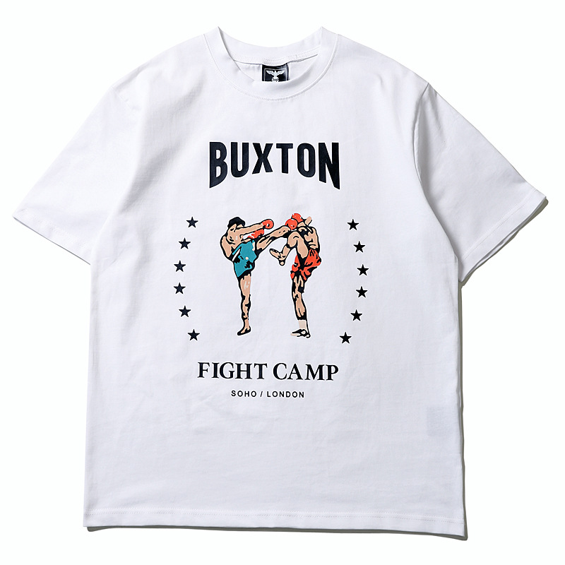 Nueva camiseta de verano para hombre con estampado de boxeo, estilo urbano, estilo vintage holgado, algodón puro, estilo para parejas, cuello redondo, manga corta.