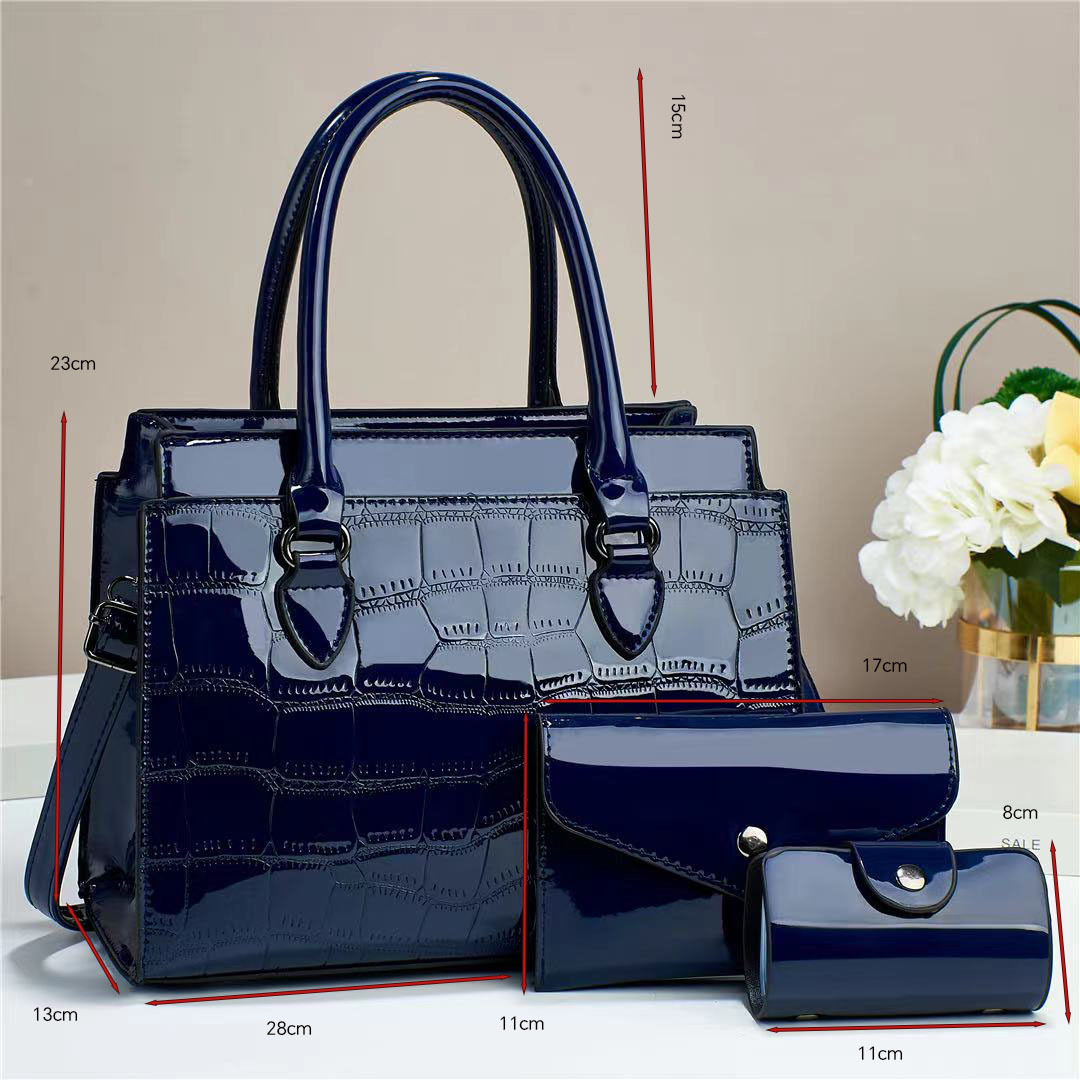 Foreign Trade Hot-selling Large Capacity Fashion All-match Handbag Embossed 3-piece Crossbody Bag Simple Textile Women's Bag