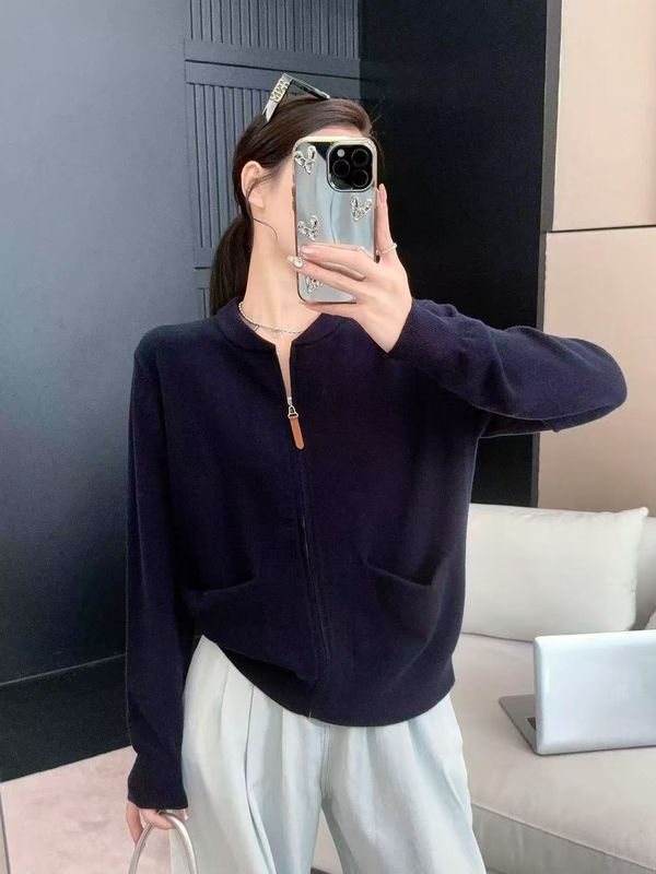 复古慵懒风软糯毛衣外套女秋季2025新款口袋拉链极简显瘦针织上衣|undefined