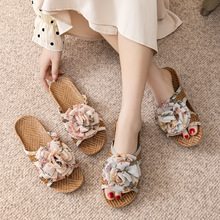 新款夏季藤席居家凉席拖鞋蝴蝶结家用室内清凉竹编鱼嘴藤草鞋防滑