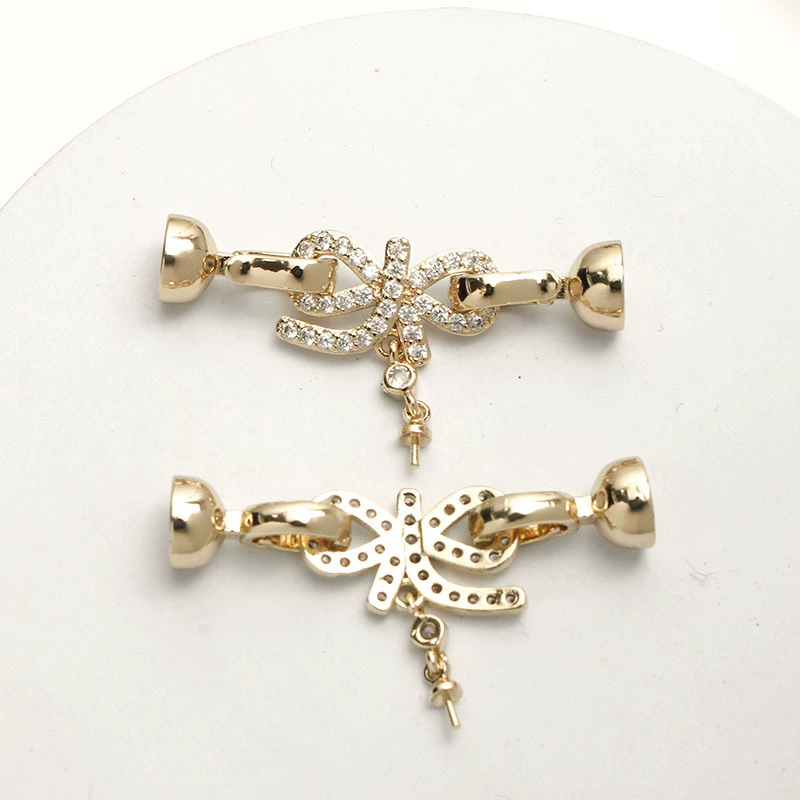 Фабрика 14k цвет с микро-инкрустацией циркон ожерелье браслет жемчужная двойная пряжка соединительная пряжка diy ювелирные аксессуары