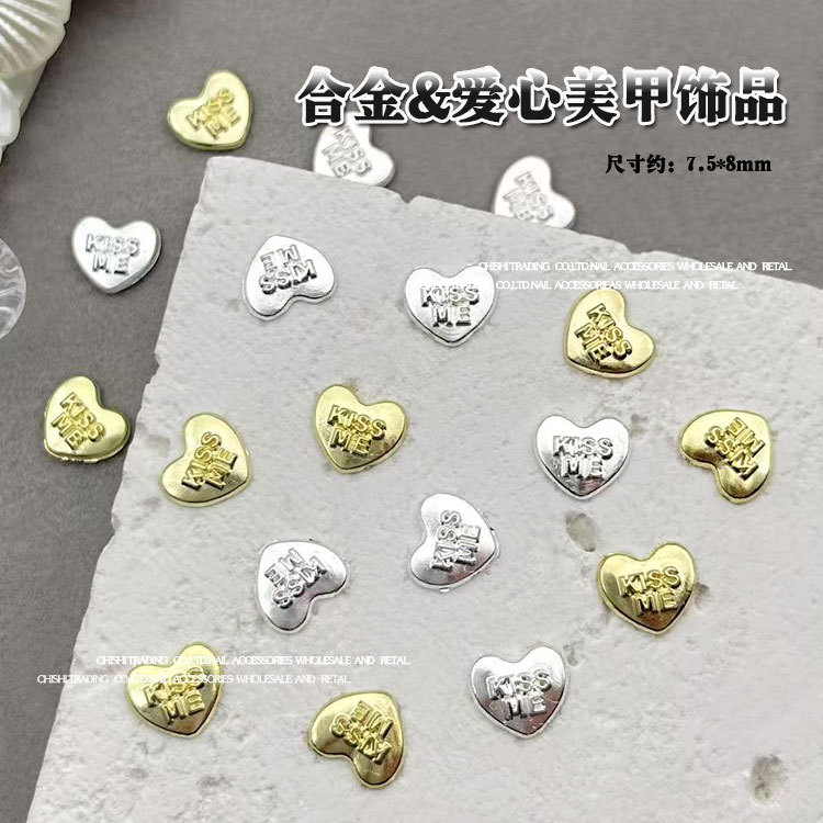 새로운 사랑 심장 편지 네일 보석 합금 3 차원 심장 diy 착용 갑옷 도매